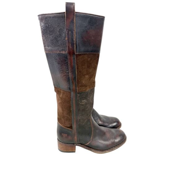 FRYE Womens Samantha Knee High Patchwork Riding Brown Boots Boho Leather 9 M - Picture 4 of 12